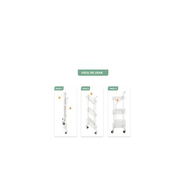 Imagen 2 del producto Carrito Organizador Carro Con Ruedas Asa Estante 3 Niveles BLANCO