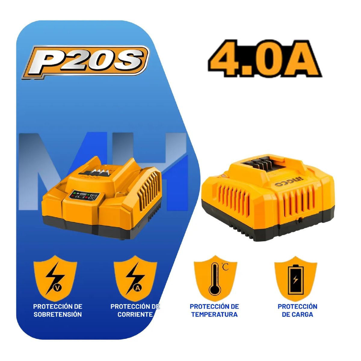INGCO - Cargador Rapido Industrial Ingco 20v 4ah Carga Turbo Bateria