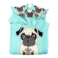 GENERICO - Cubrecama Quilt de verano 1.5 plazas Celeste diseño perro pug