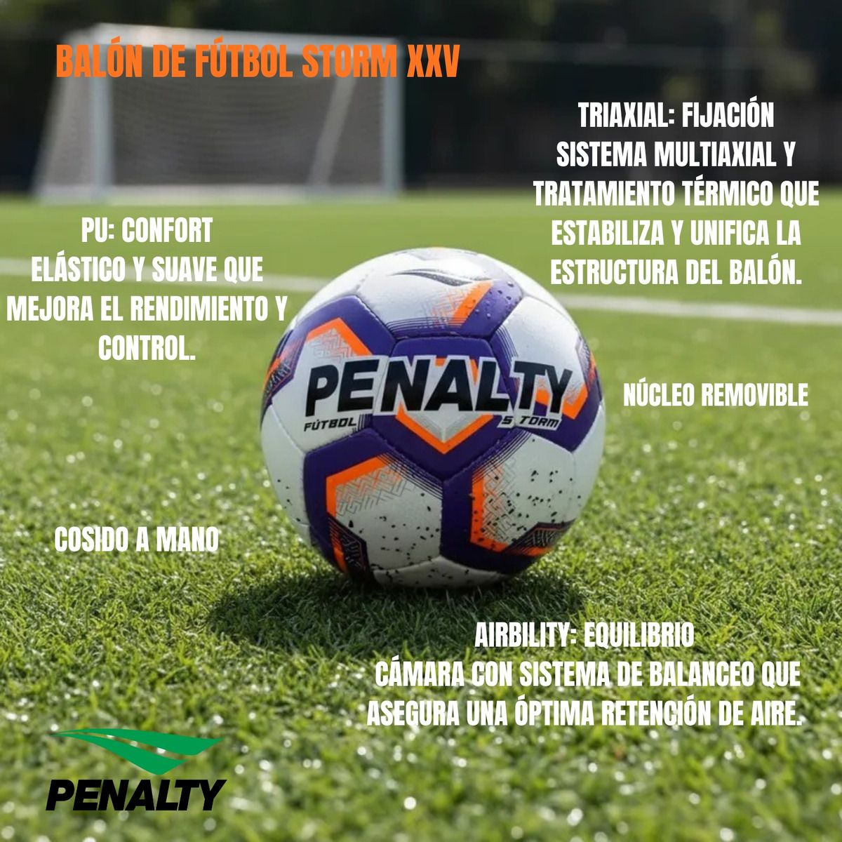 PENALTY - Balon Futbol Pelota De Futbol Tamaño N° 5 Penalty Storm Xxv Morado Naranja
