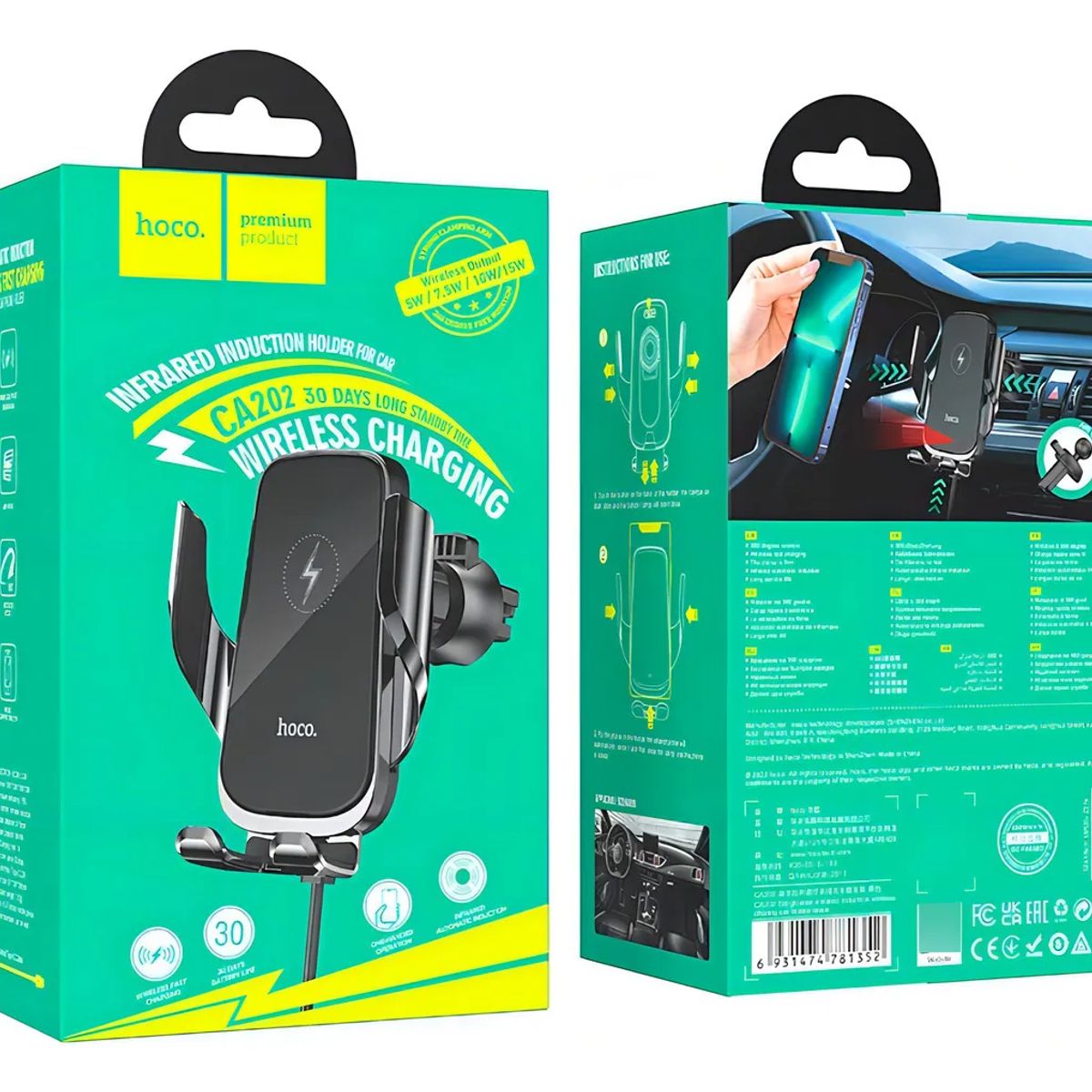 HOCO - Soporte De Auto Carga Inalambrica Para iPhone y Android Smartphone