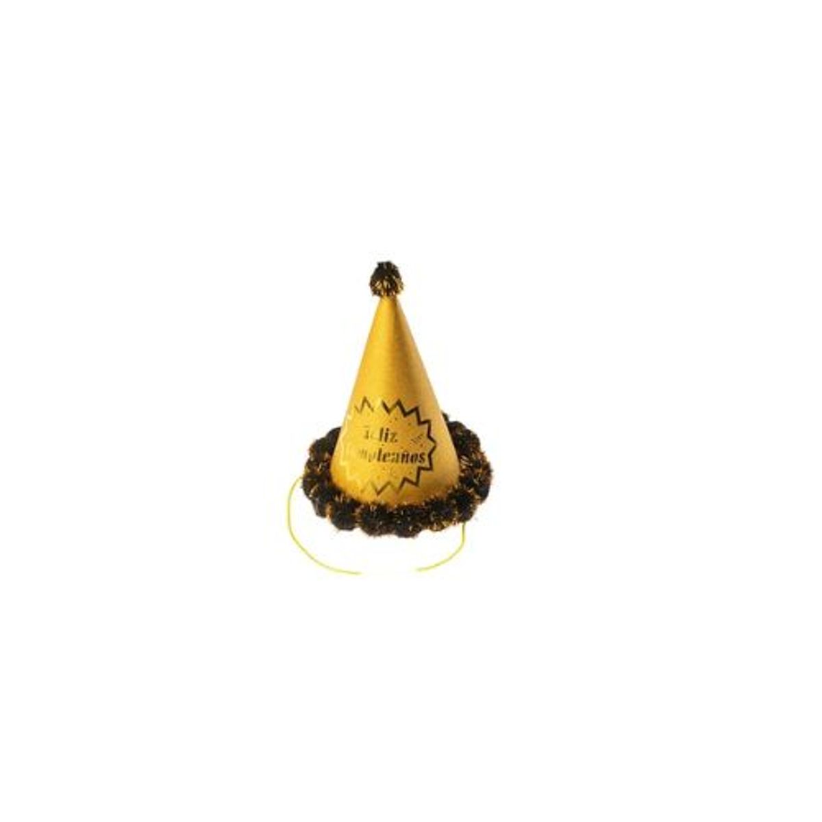 GENERICO - Gorro pompón feliz cumpleaños dorado 20cm