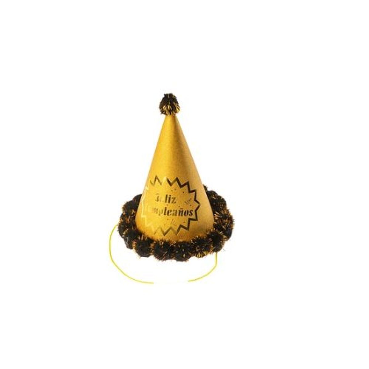GENERICO - Gorro pompón feliz cumpleaños dorado 20cm