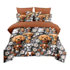GENERICO - Cubrecama Quilt de verano 1.5 plazas diseño de perros y flores