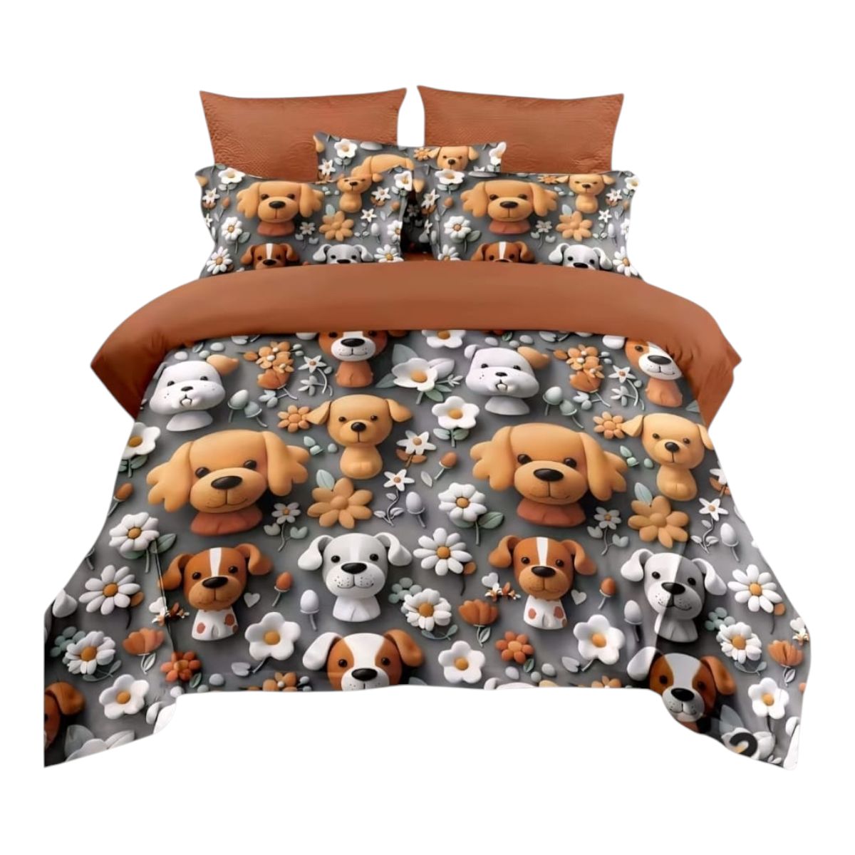 GENERICO - Cubrecama Quilt de verano 1.5 plazas diseño de perros y flores