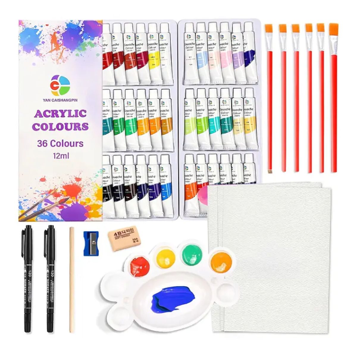 GENERICO - Kit De Pintura 59 Pzs Pintura Acrílica, Pinceles, Paleta