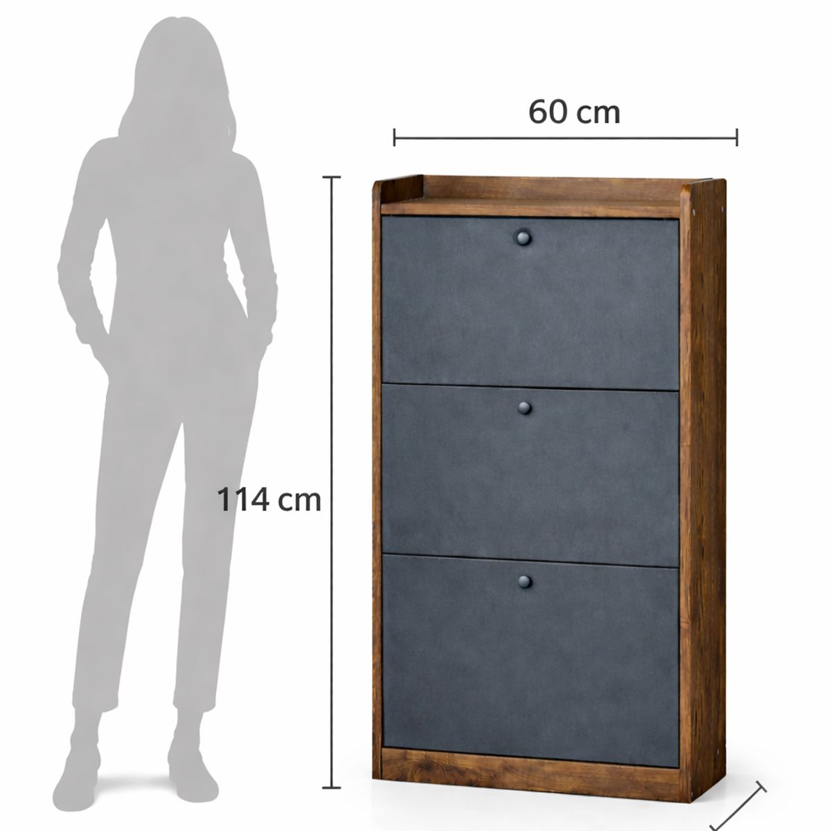 SPACE HOME - Mueble Zapatero Abatible Velux para 18 Pares Gris 114×60×24 cm