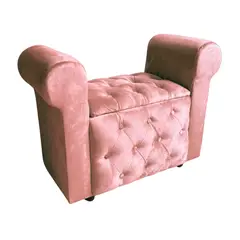 GENERICO - Banqueta Baúl Con Brazos Felpa Palo Rosa Muebles Rimar