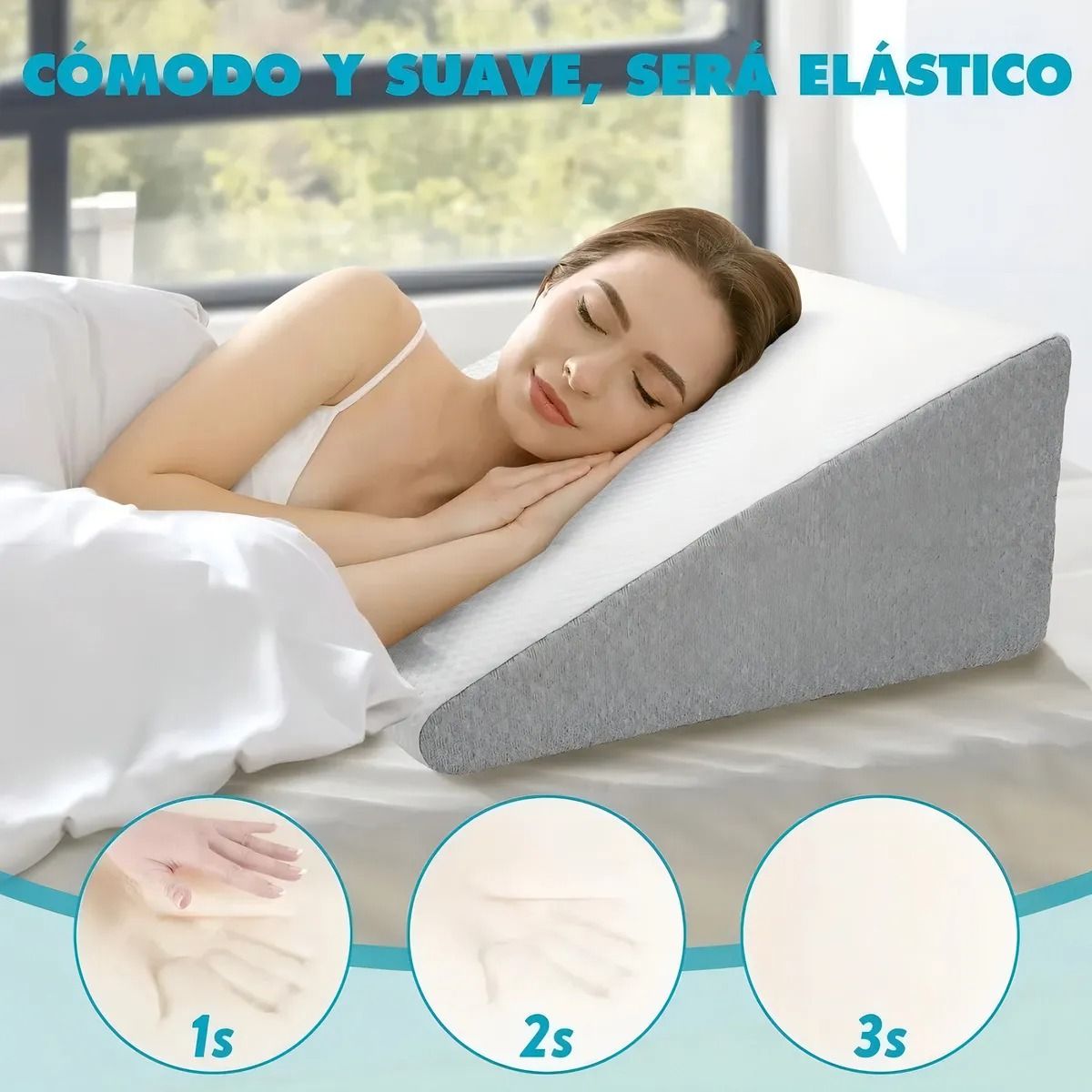 EVERSO - Almohada Cojín Antireflujo Tipo Cuña Respaldo Espuma Lumbar Gris