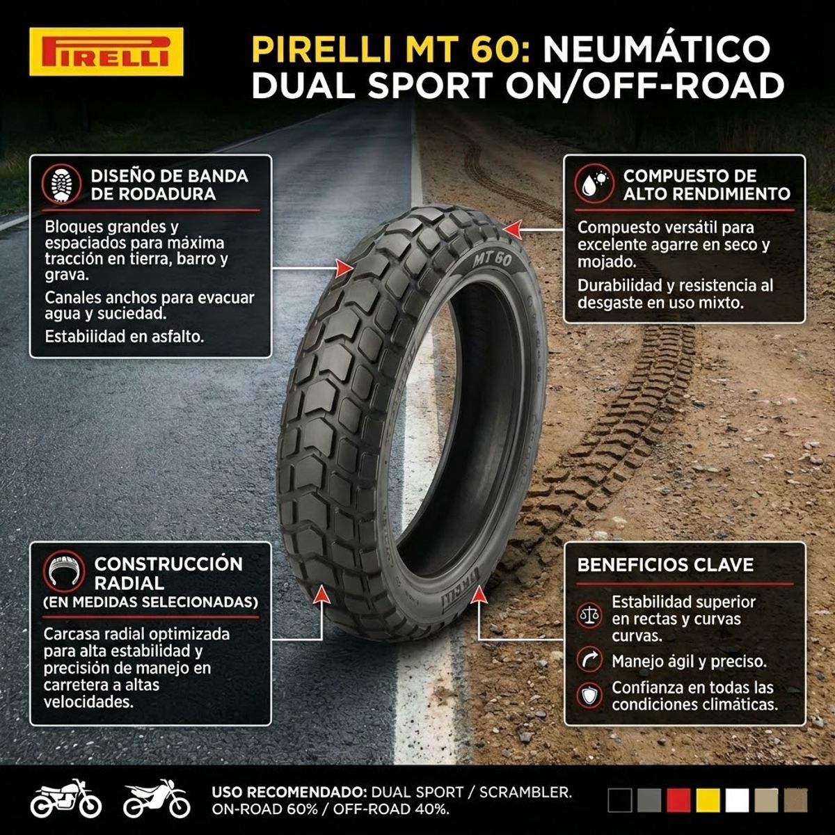 GENERICO - Neumatico 13080-17 65H TL MT60 PIRELLI