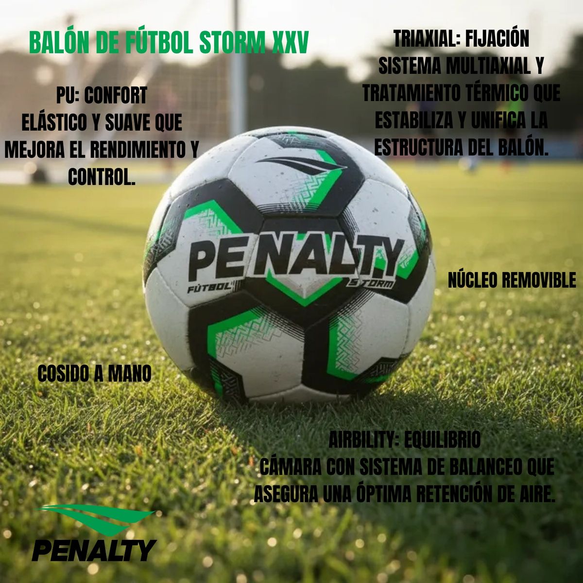 PENALTY - Balon Futbol Pelota De Futbol Tamaño N° 5 Penalty Storm Xxv Negro Verde