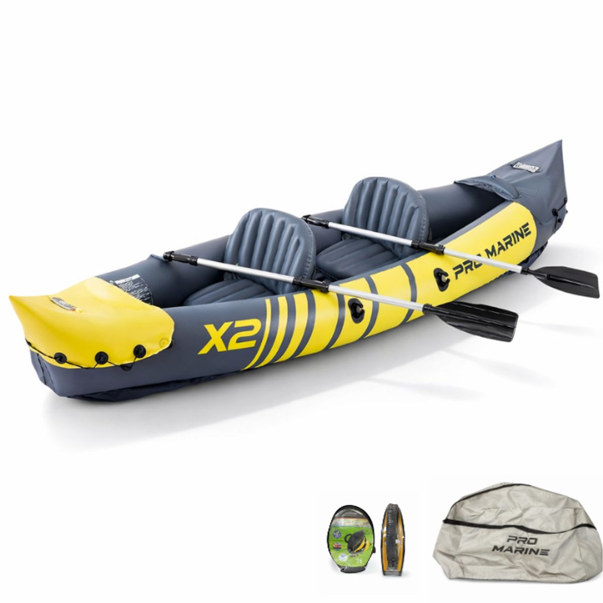 GENERICO - Kayak Inflable 2 Personas 180kg Remos Inflador Accesorios Amarillo