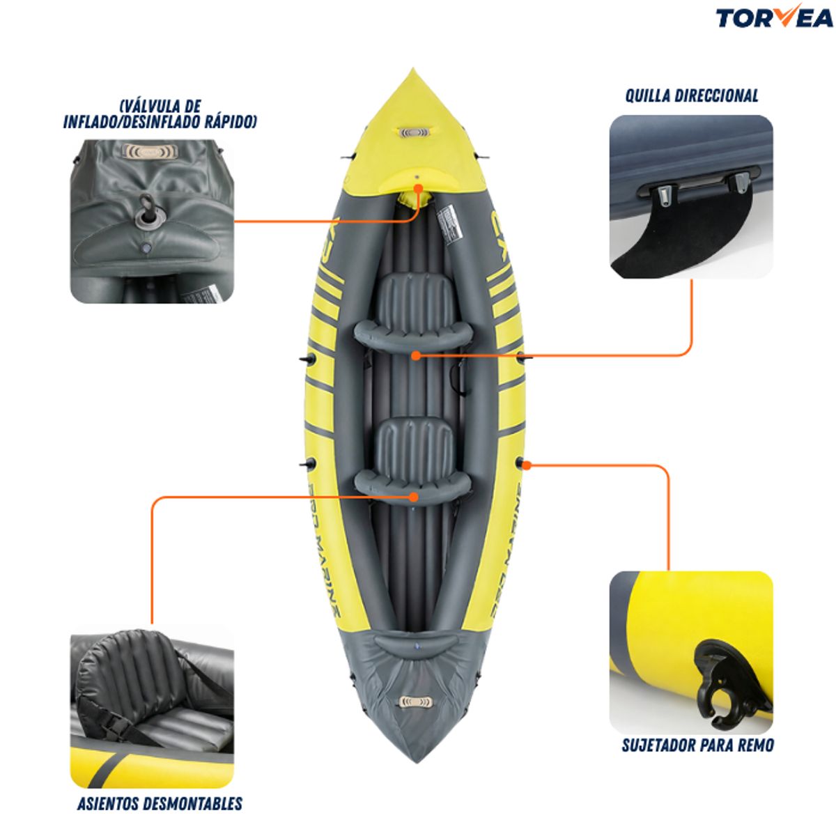 GENERICO - Kayak Inflable 2 Personas 180kg Remos Inflador Accesorios Amarillo
