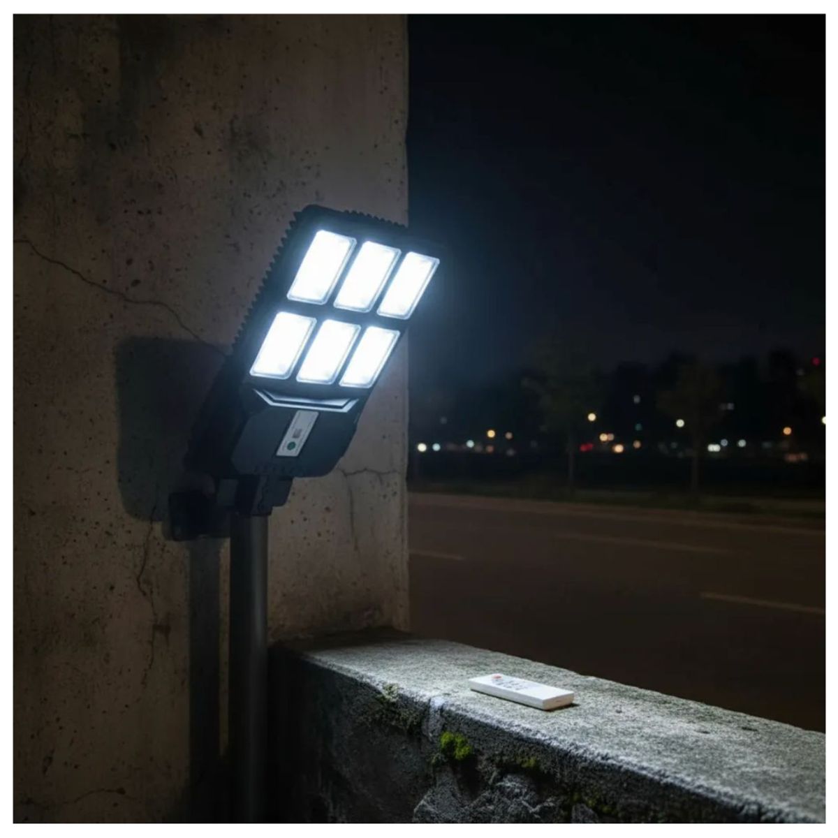 GENERICO - Foco Solar Led De Calle Jardín Alta Potencia 500w + Soporte Negro Blanco Frío