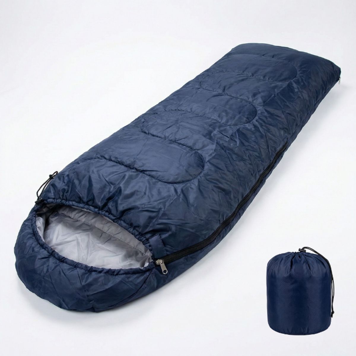 GENERICO - Saco De Dormir Con Gorro Camping Térmico 950g Trekking Viaje Azul Oscuro Lateral