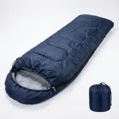 GENERICO - Saco De Dormir Con Gorro Camping Térmico 950g Trekking Viaje Azul Oscuro Lateral