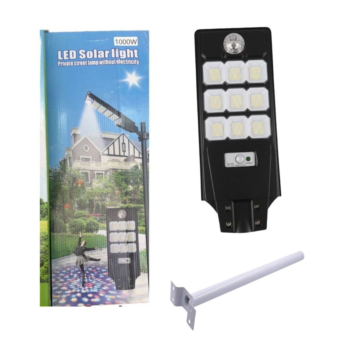 GENERICO - Foco Solar Led Iluminacion Potencia Exterior 1000w Poste Negro