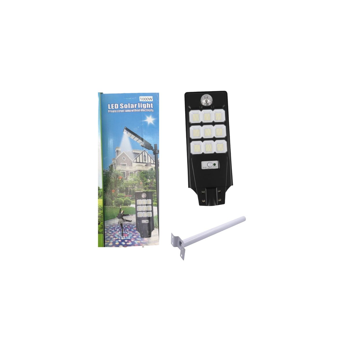 GENERICO - Foco Solar Led Iluminacion Potencia Exterior 1000w Poste Negro