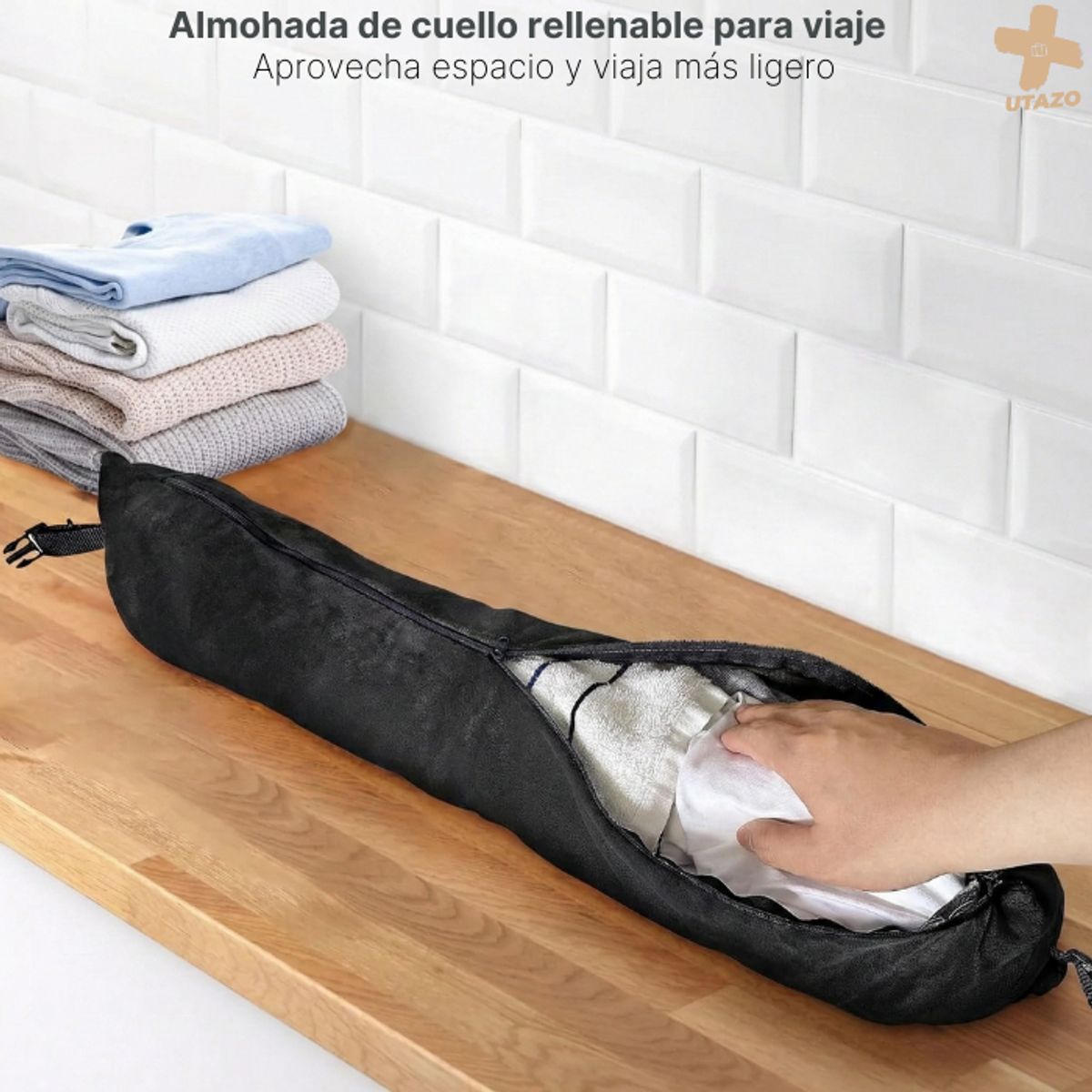 GENERICO - Almohada Cuello Rellenable Viaje Portátil Almohada Viaje Negro Liso