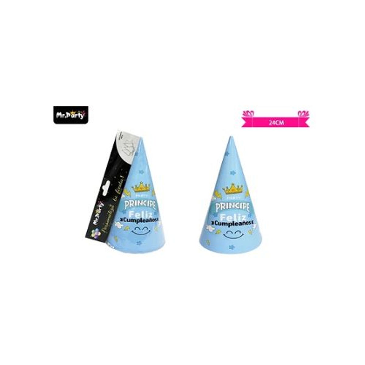 GENERICO - Gorro de principe y corona celeste 24cm 6pcs