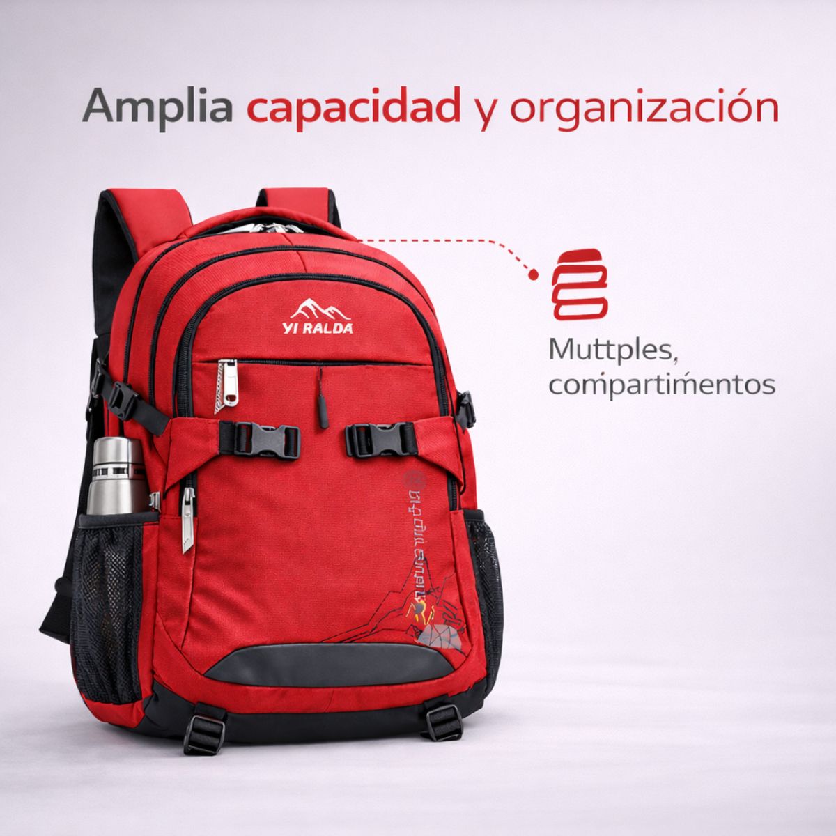 GENERICO - Mochila Outdoor 55L Impermeable Viaje Trekking Urbana Rojo