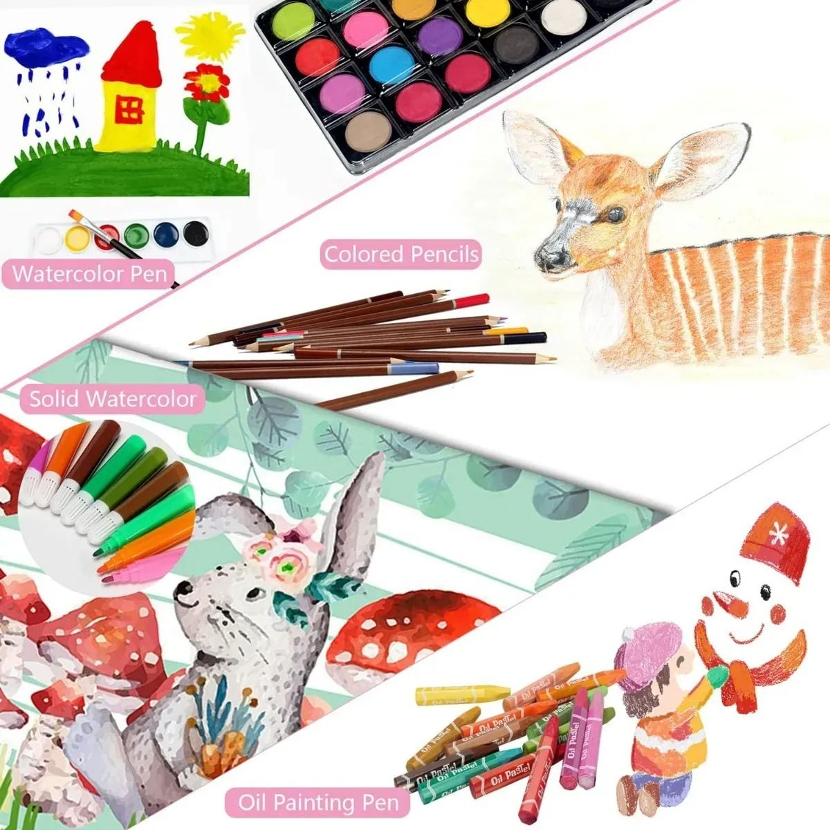 GENERICO - Kit Dibujo Niño 145 Piezas En Maleta Aluminio Doble Piso