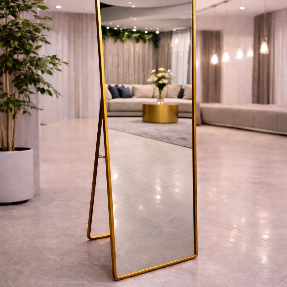 GENERICO - Espejo Cuerpo Entero Pedestal Dorado 70x150cm
