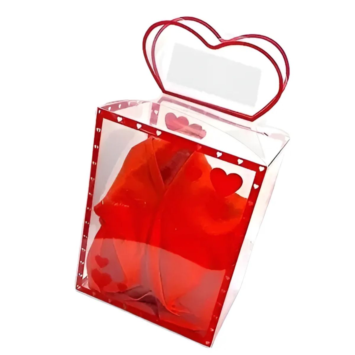 GENERICO - Caja Plegable Transparente Corazones 14x11x18 San Valentín Dia del Amor Amistad