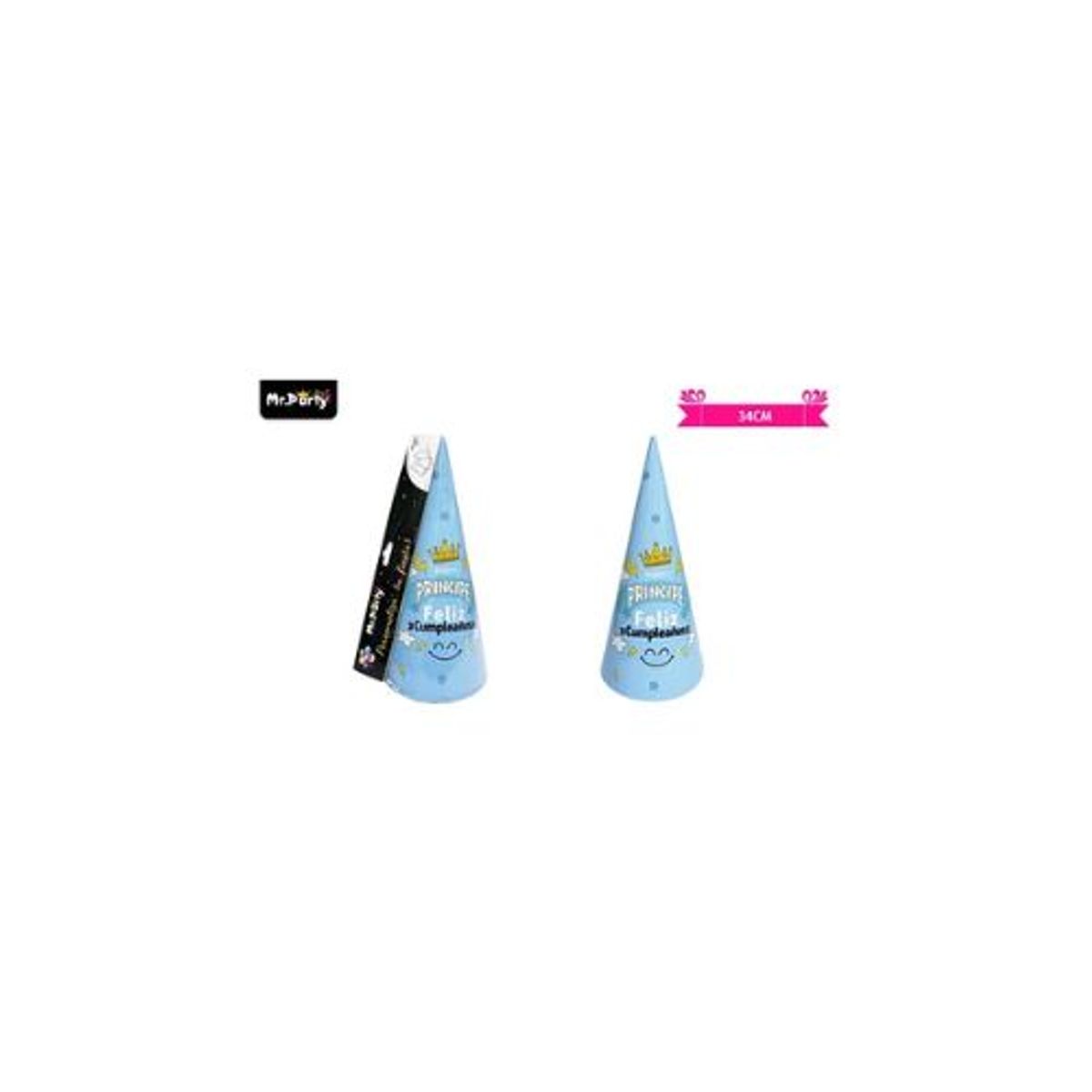 GENERICO - Gorro de principe y corona celeste 34cm 6pcs