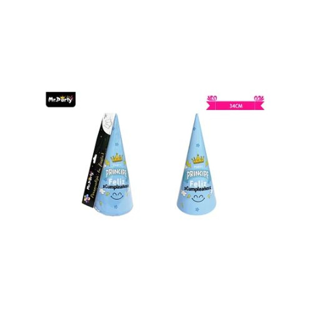 GENERICO - Gorro de principe y corona celeste 34cm 6pcs