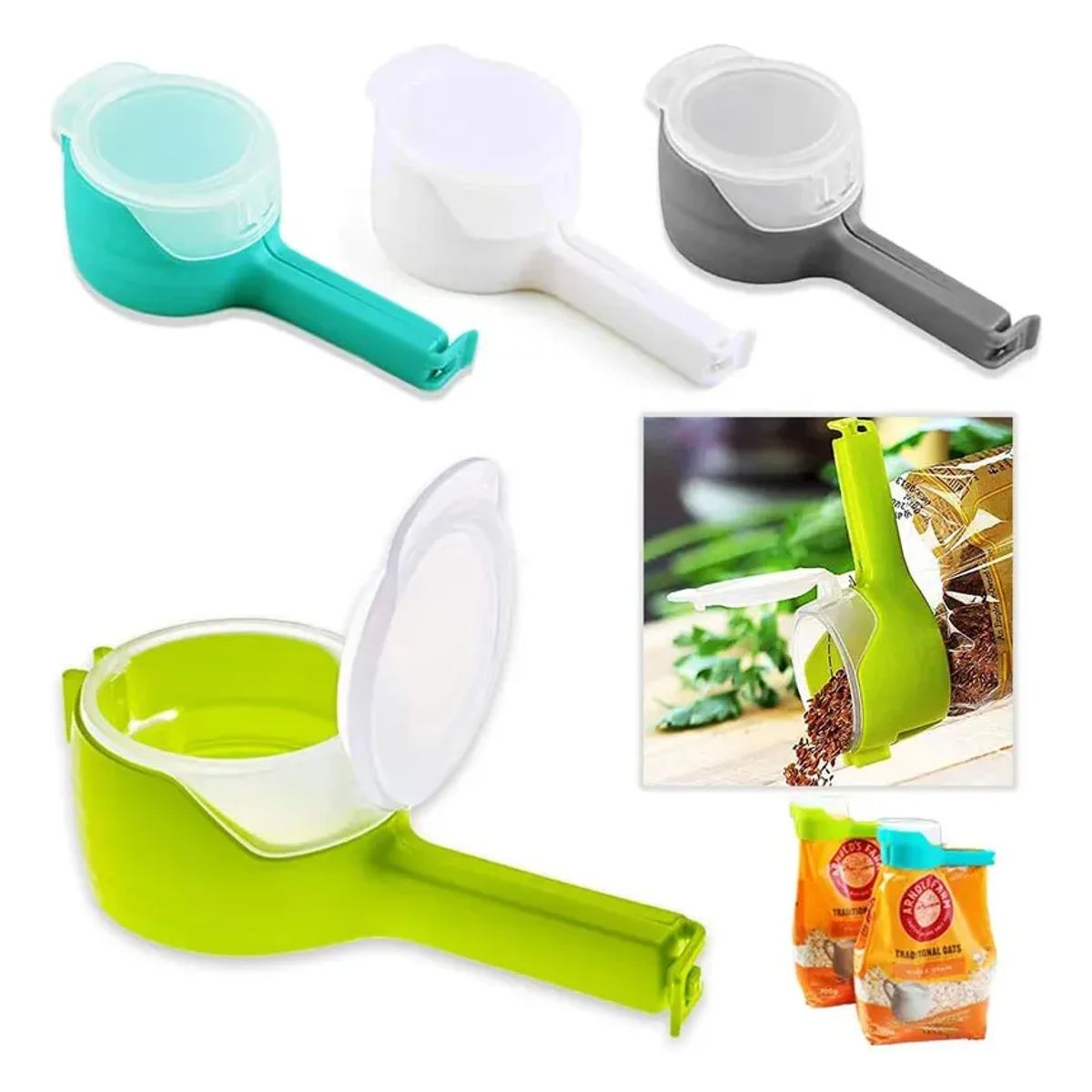 GENERICO - Clips Pinza Sellado Bolsa Cereales Boquilla Alimentos Comida Gatos Mascotas Boquilla Abre Facil