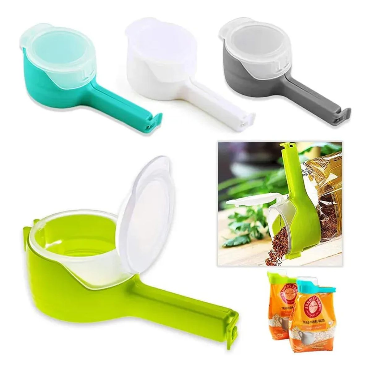 GENERICO - Clips Pinza Sellado Bolsa Cereales Boquilla Alimentos Comida Gatos Mascotas Boquilla Abre Facil