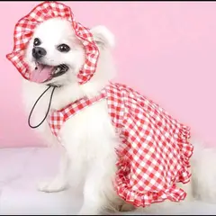 GENERICO - VESTIDO CUADRILLE ROJO Y BLANCO CON SOMBRERO PARA MASCOTAS