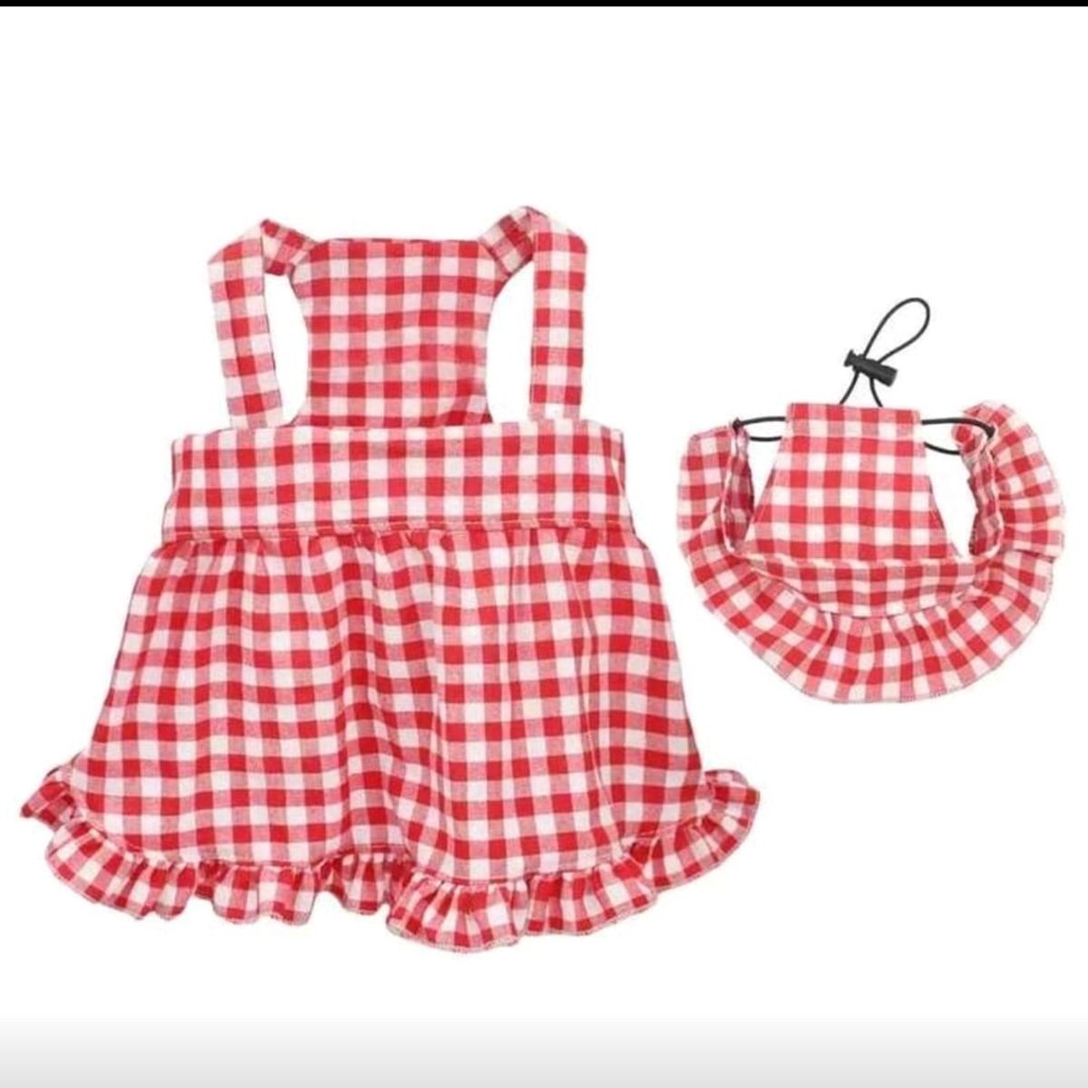 GENERICO - VESTIDO CUADRILLE ROJO Y BLANCO CON SOMBRERO PARA MASCOTAS