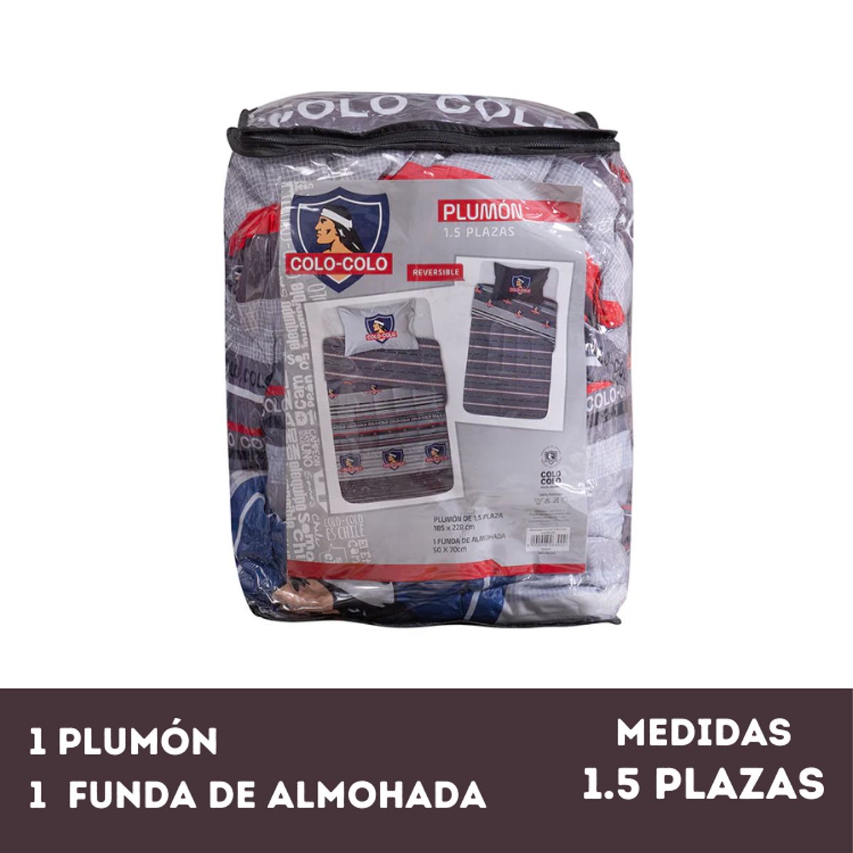 MASHINI - Plumón Colo Colo Vencedores Reversible 1,5 Plazas Mashini + Funda Almohada
