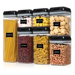 GENERICO - 7 Contenedores De Alimentos Color Negro Plástico Resistente Con Tapa Selladora Hermética