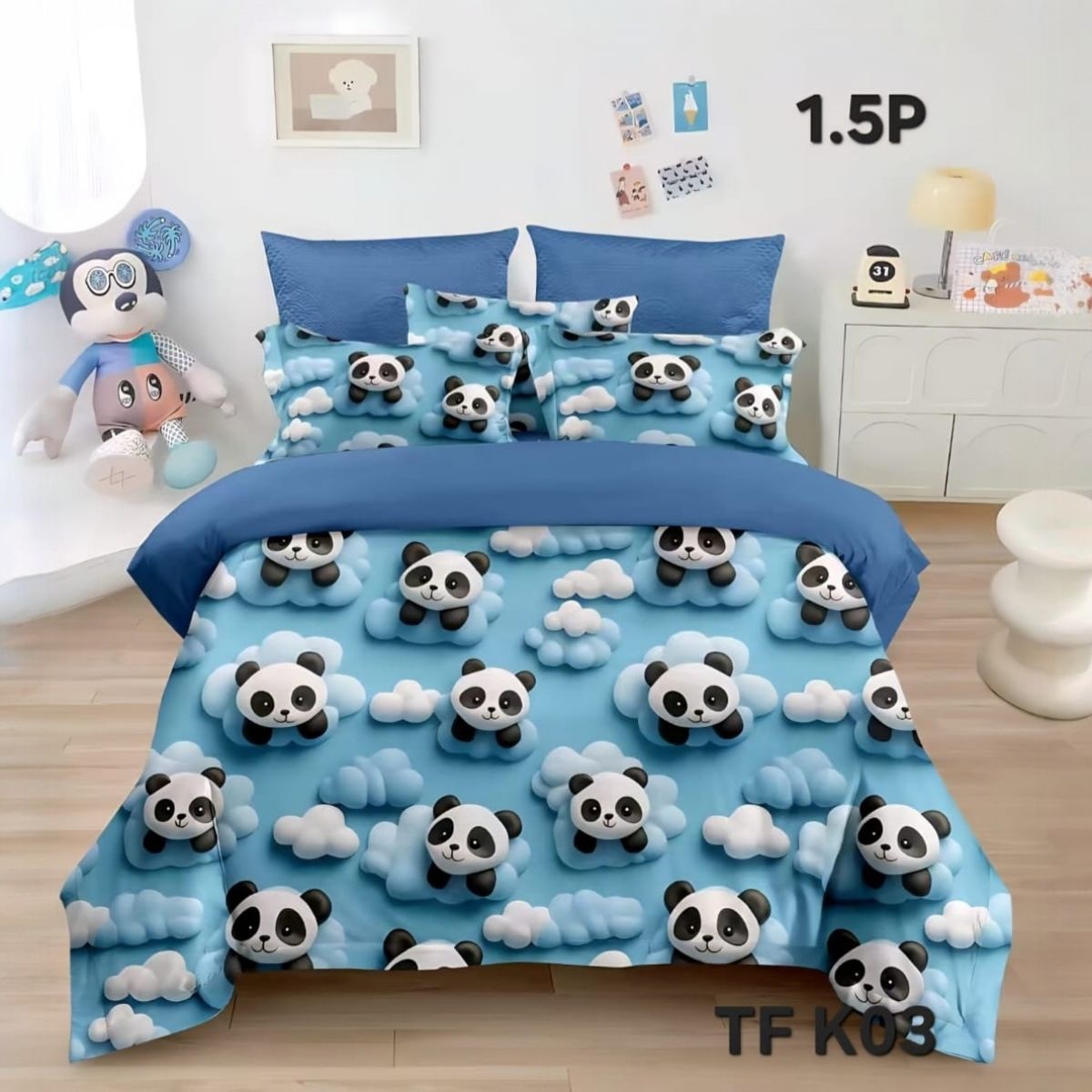 GENERICO - Cubrecama Quilt de verano 1.5 plazas diseño de panda