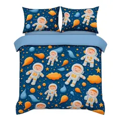 GENERICO - Cubrecama Quilt de verano 1.5 plazas diseño de astronauta.