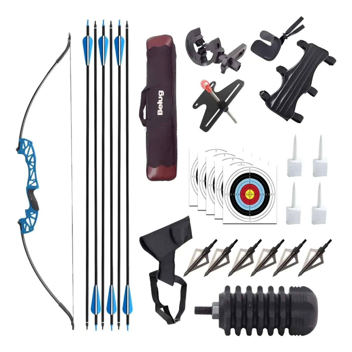 GENERICO - Arco Recurvo Deportivo Para Adultos Con Set Accesorios Negro Ambidiestro BELUG