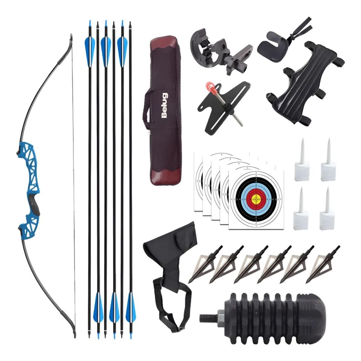GENERICO - Arco Recurvo Deportivo Para Adultos Con Set Accesorios Negro Ambidiestro BELUG