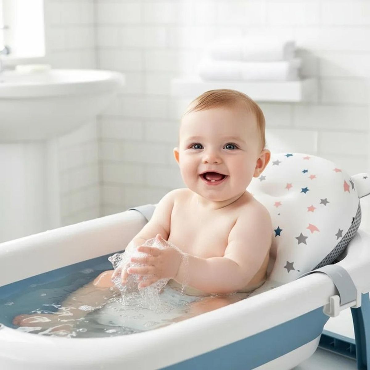 JAGIMA - Bañera Plegable Bebé + Malla + Termómetro - Jagima Rosa Bañera Digital - Celeste - Talla única