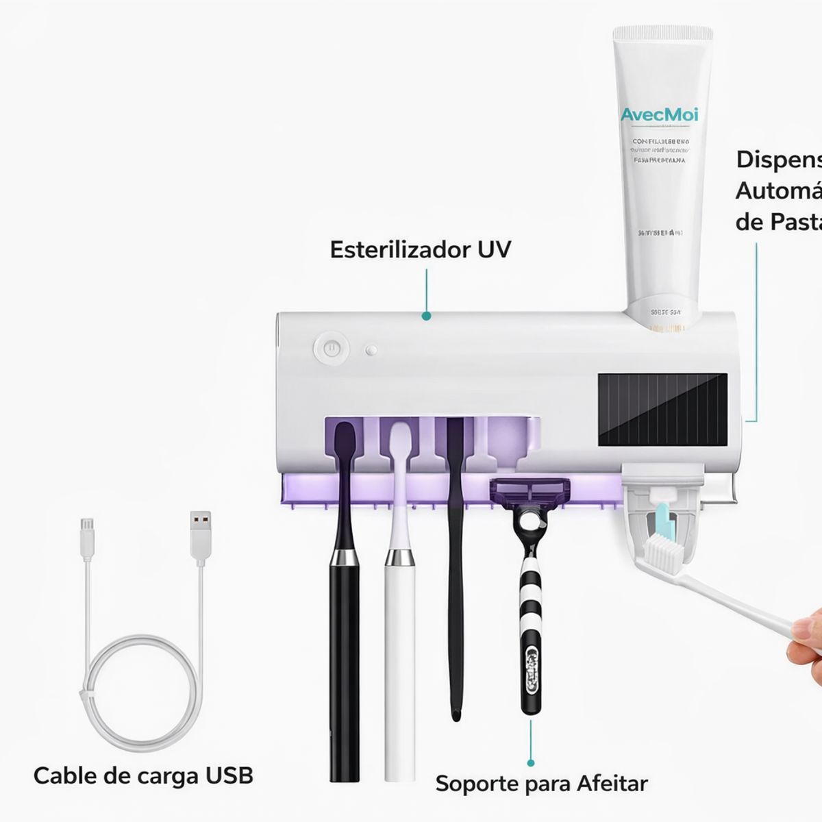 GENERICO - Dispensador Automático de Pasta Dental con Esterilización UV y Porta Cepillos