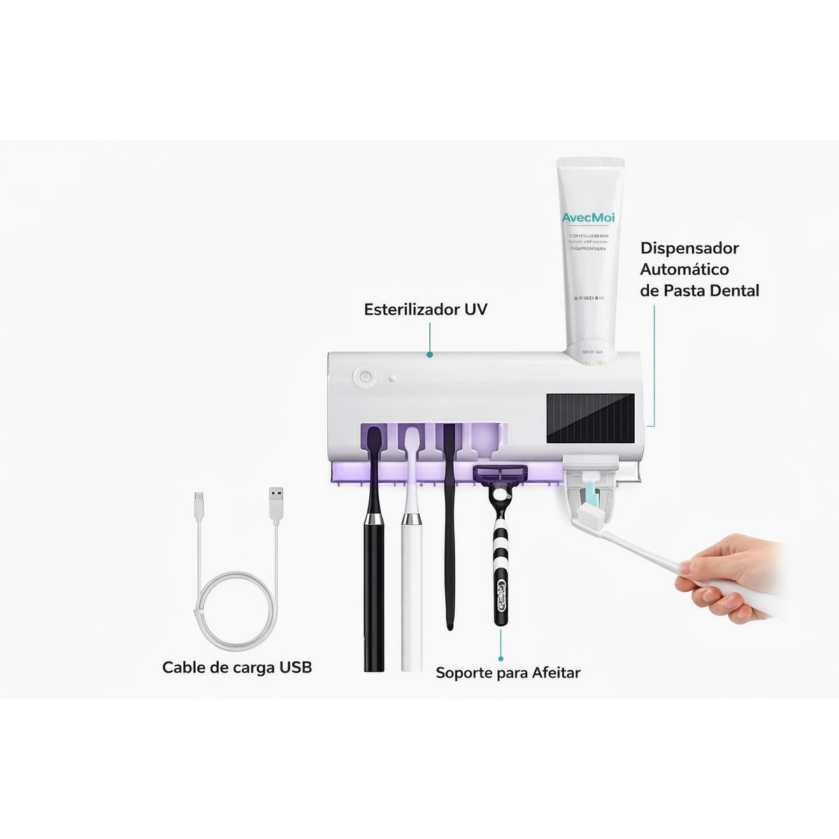 GENERICO - Dispensador Automático de Pasta Dental con Esterilización UV y Porta Cepillos