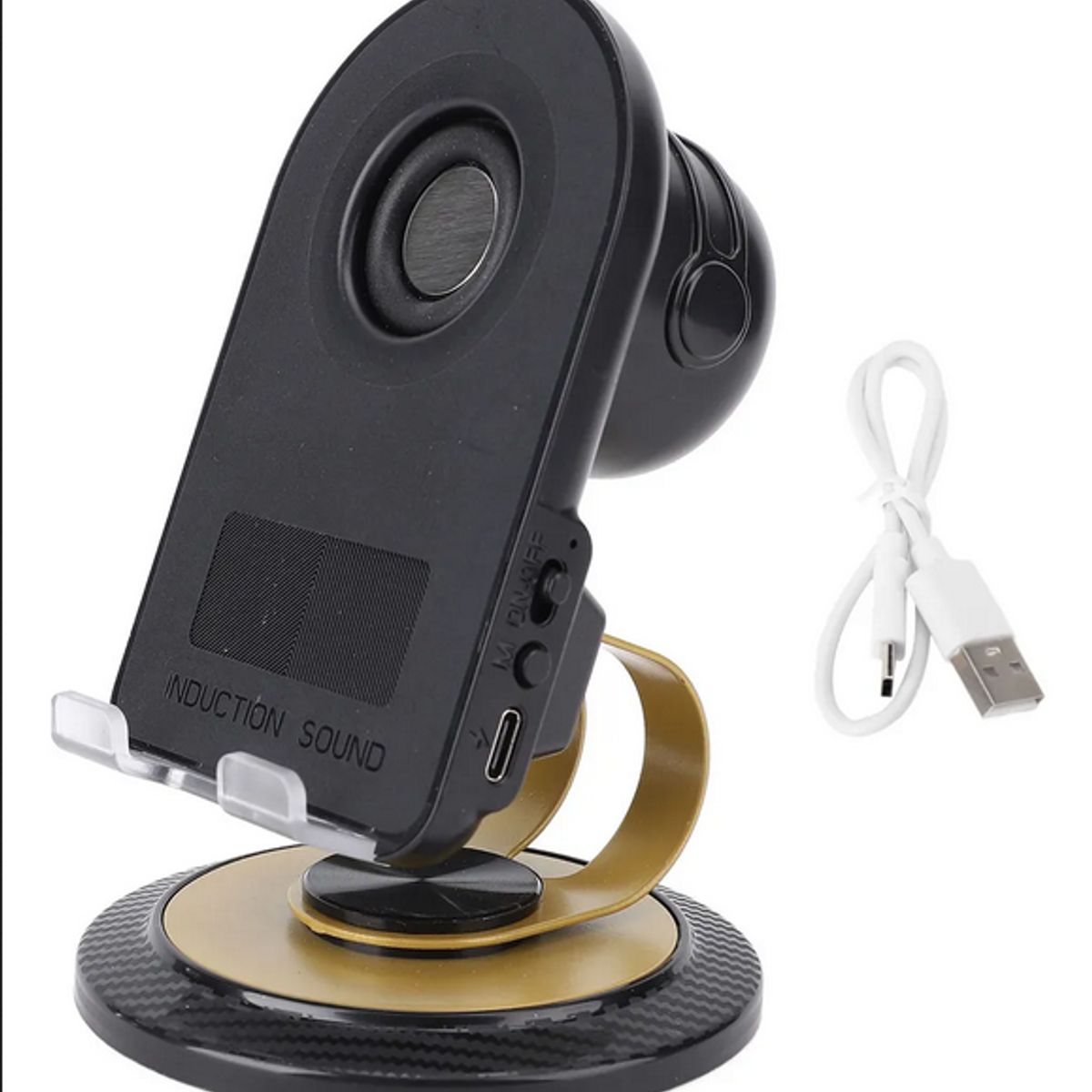 GENERICO - Soporte Celular Parlante Induccion Bluetooth Giro 360° Negro