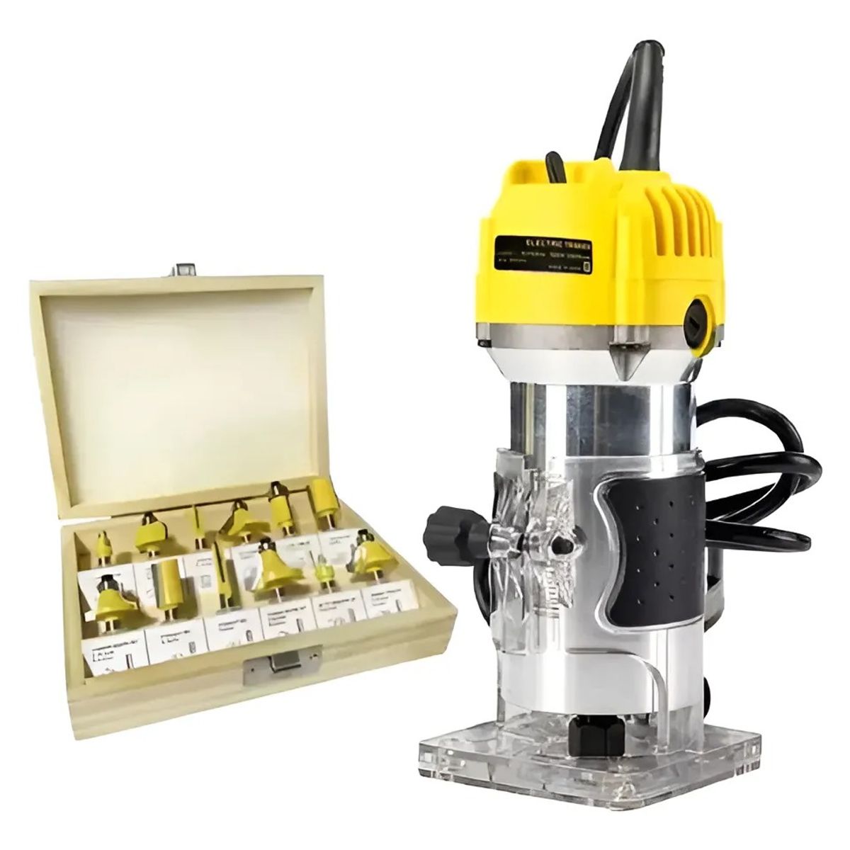 GENERICO - Kit Fresadora Router Tupi 33000rpm Toma 1/4 + Set 12 Brocas