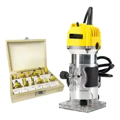 GENERICO - Kit Fresadora Router Tupi 33000rpm Toma 1/4 + Set 12 Brocas