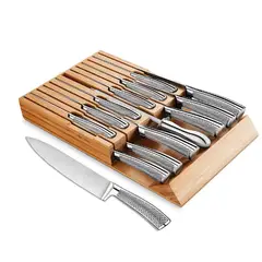 GENERICO - Set Cuchillos Cocina 14 Pzs Bloque Madera Mango Acero