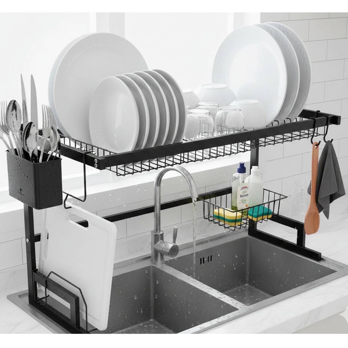 GENERICO - Escurridor Organizador Multifuncional Sobre Lavaplato 85cm Negro