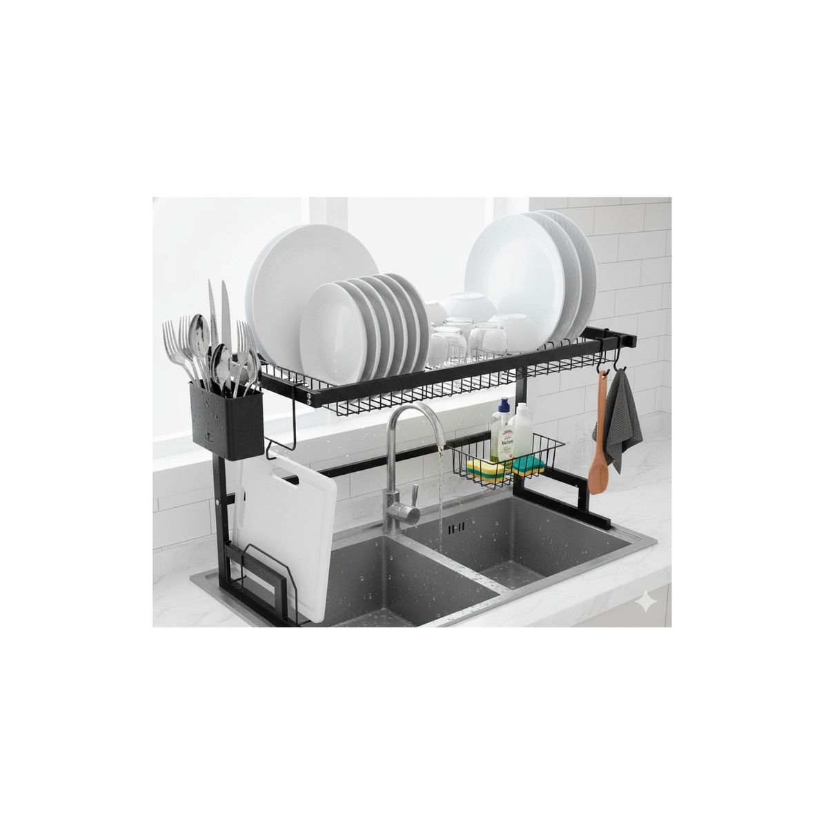 GENERICO - Escurridor Organizador Multifuncional Sobre Lavaplato 85cm Negro