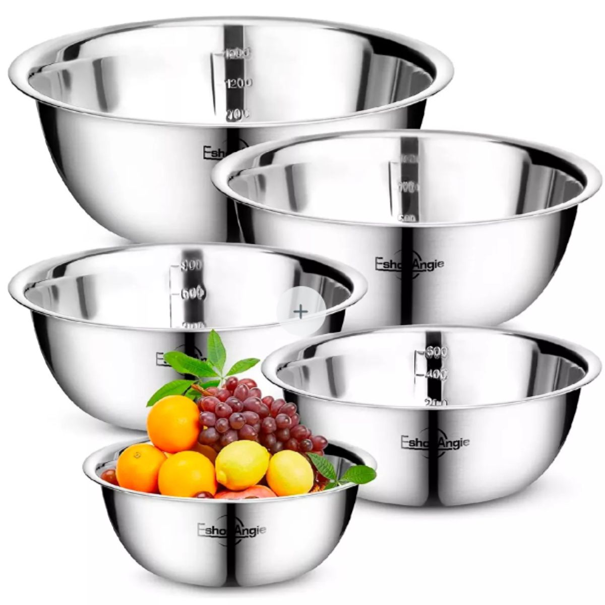 GENERICO - Pack 5 Bowl Pocillo Acero Inoxidable Reposteria Cocina Plateado